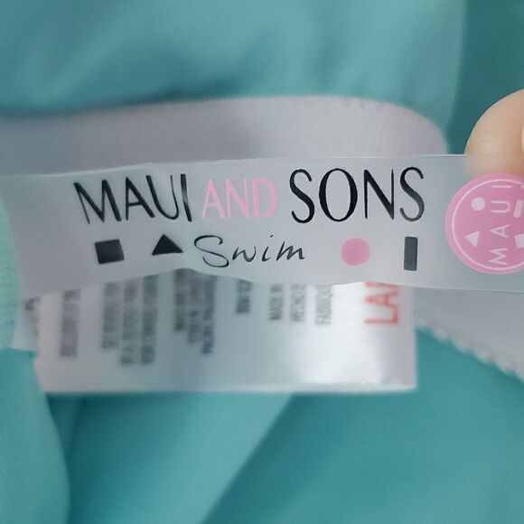 Maui and Sons Teal and White One Piece Swimsuit Women's Size L - Picture 6 of 8